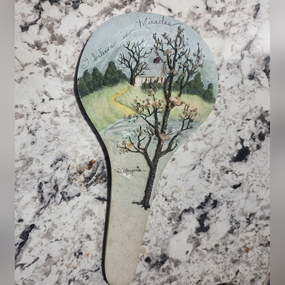 D Morgan signed and painted, textured slate art plaque